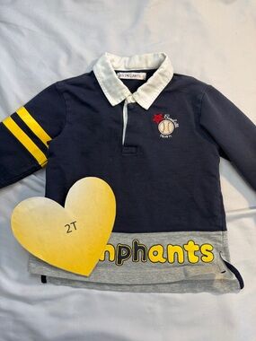 Les Enphants - 2T Navy and Yellow Long Sleeve Polo Shirt